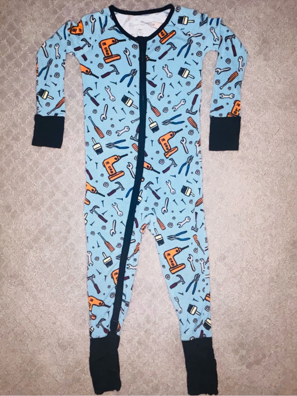 Little Sleepies Kids Tool-Print One-Piece Pajama - Blue